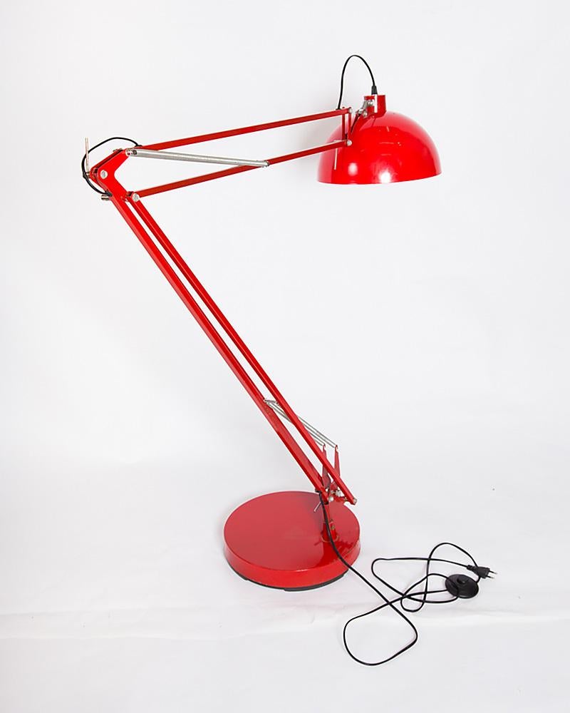 Iron Rare Oversized Workshop Lamp, 1970s, Painted Red Steel