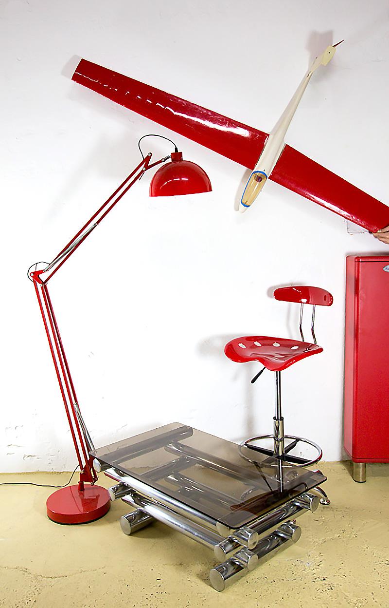 Rare Oversized Workshop Lamp, 1970s, Painted Red Steel 1