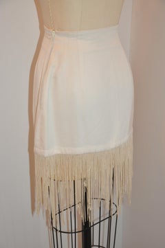Rare Ozbek Whimsical Cream Silk Fringed Mini-Skirt & Blazer Ensemble