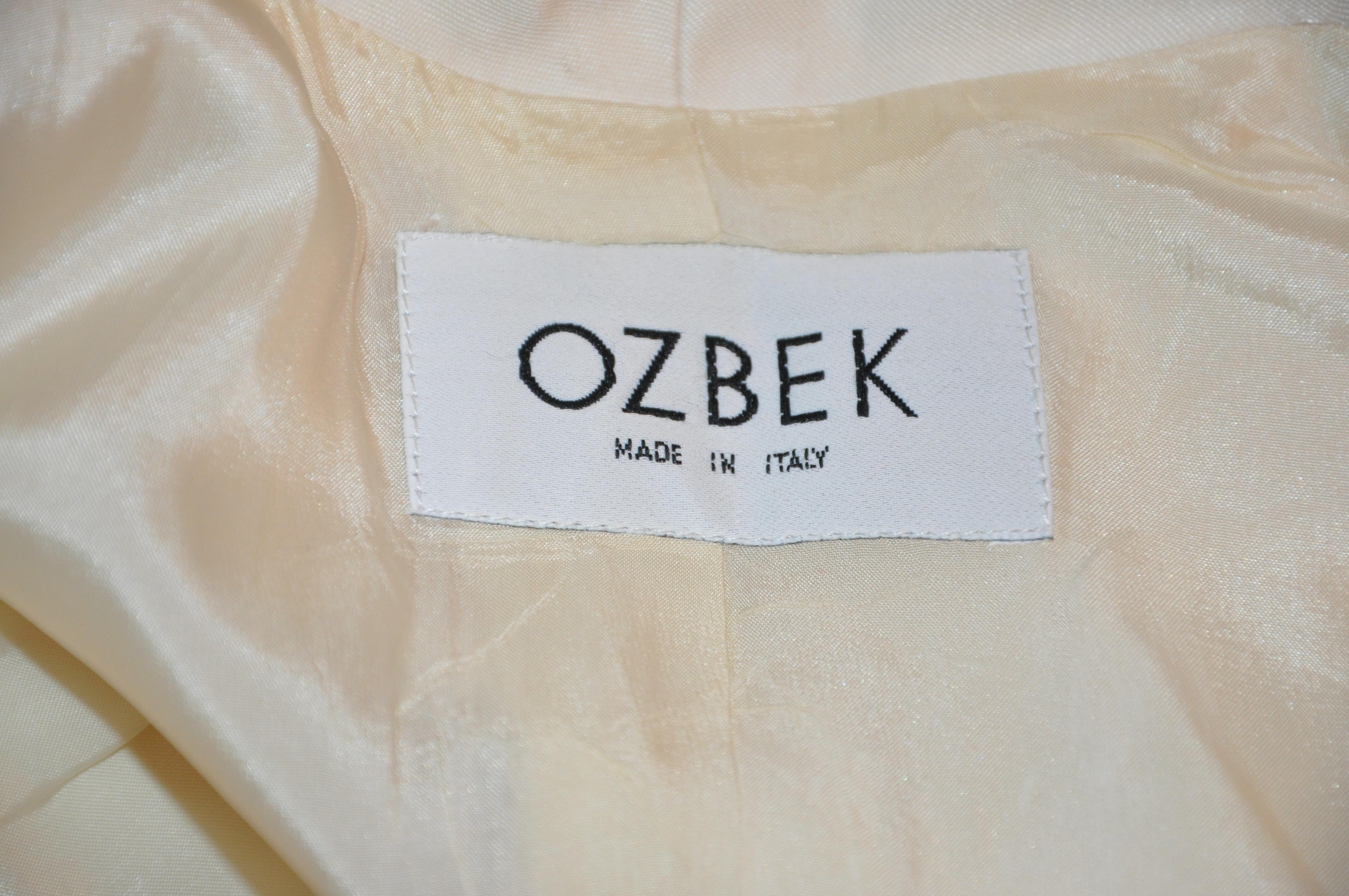 Rare Ozbek Whimsical Cream Silk Fringed Mini-Skirt & Blazer Ensemble In Fair Condition In New York, NY