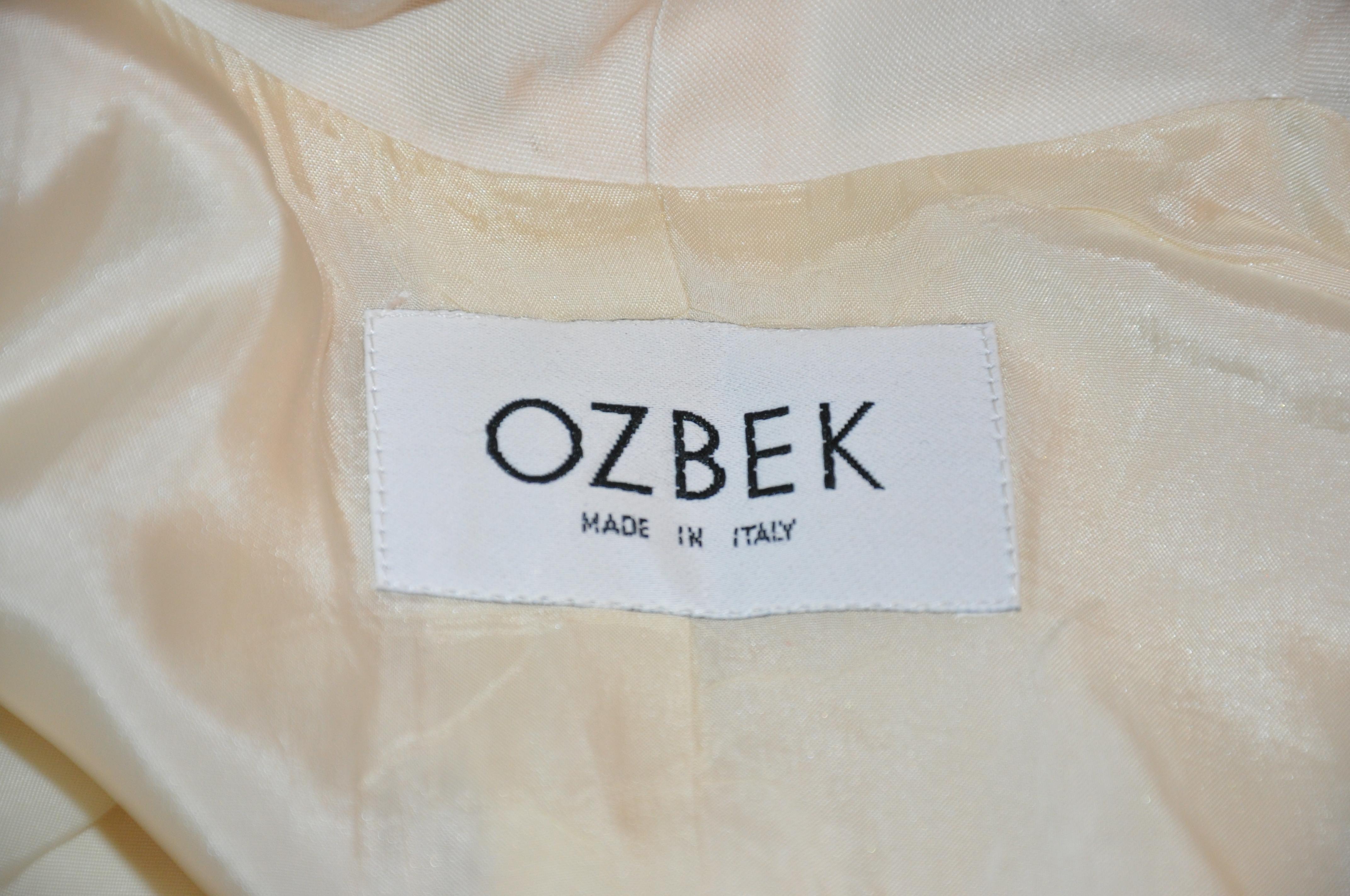 Women's or Men's Rare Ozbek Whimsical Cream Silk Fringed Mini-Skirt & Blazer Ensemble
