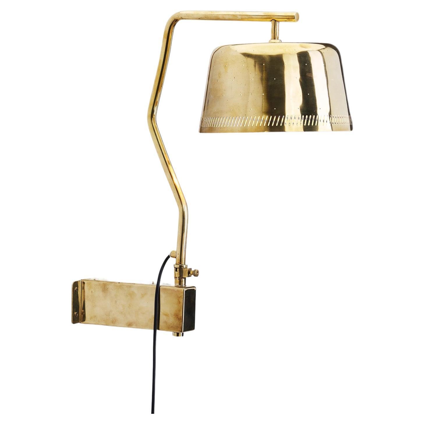 Rare Paavo Tynell Brass Perforated Wall Lamp for Taito Oy, Finland 1950s For Sale