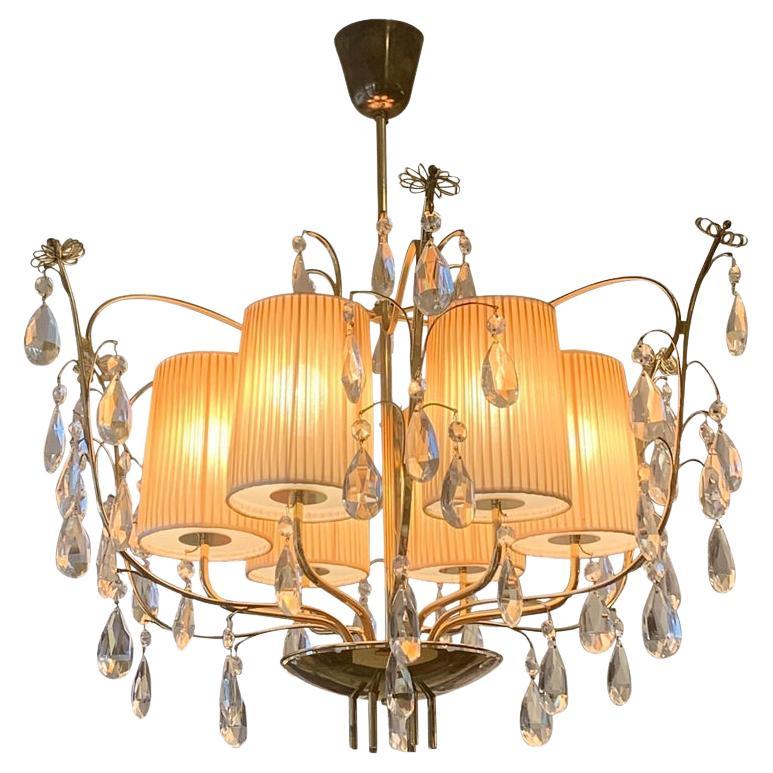 Rare Paavo Tynell by Taito OY Model 3380 Whimsical Crystal and Brass Chandelier