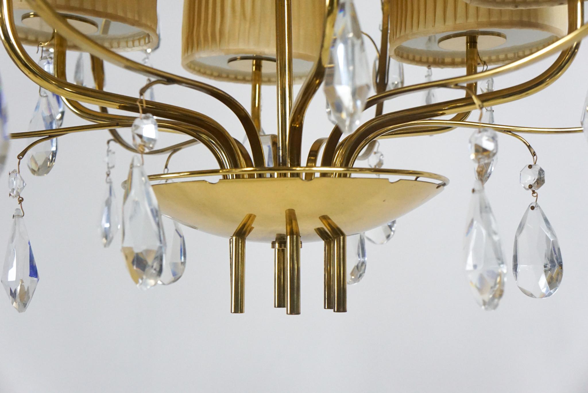 Rare Paavo Tynell by Taito OY Whimsical Crystal and Brass Chandelier For Sale 1