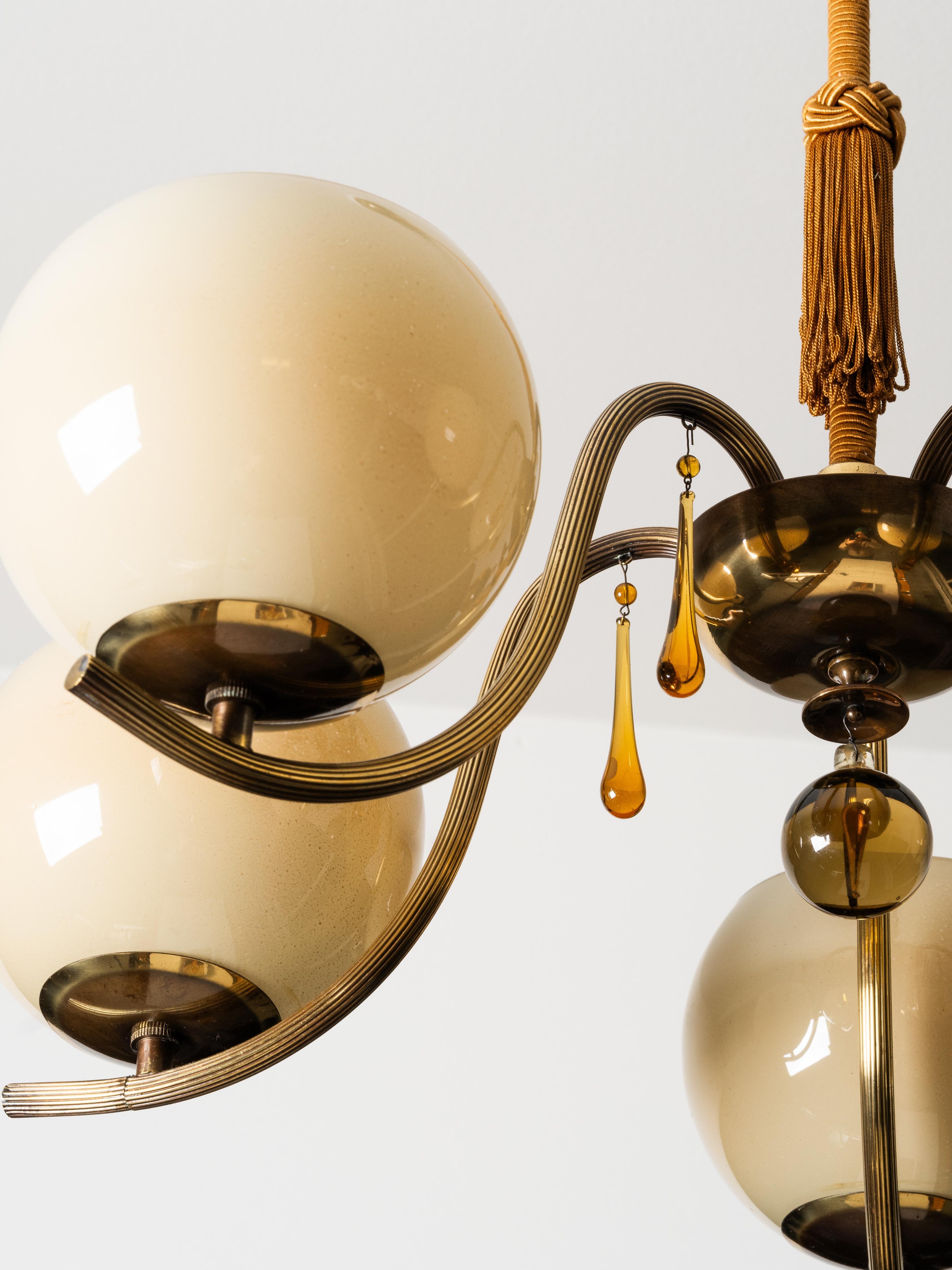 Rare Paavo Tynell Chandelier Model 1456/5 for Taito Oy, Finland, 1930s en venta 3