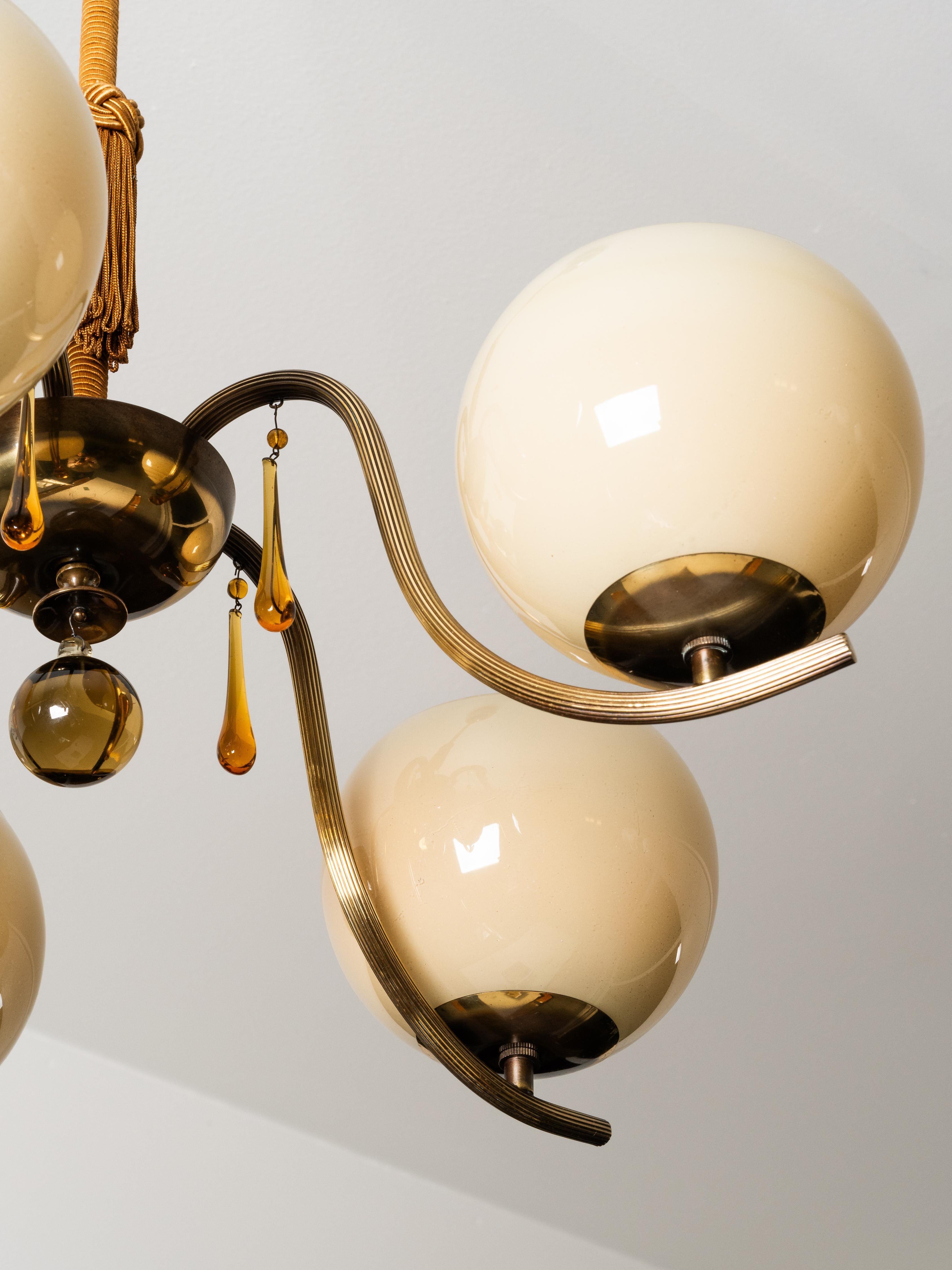 Rare Paavo Tynell Chandelier Model 1456/5 for Taito Oy, Finland, 1930s en venta 4