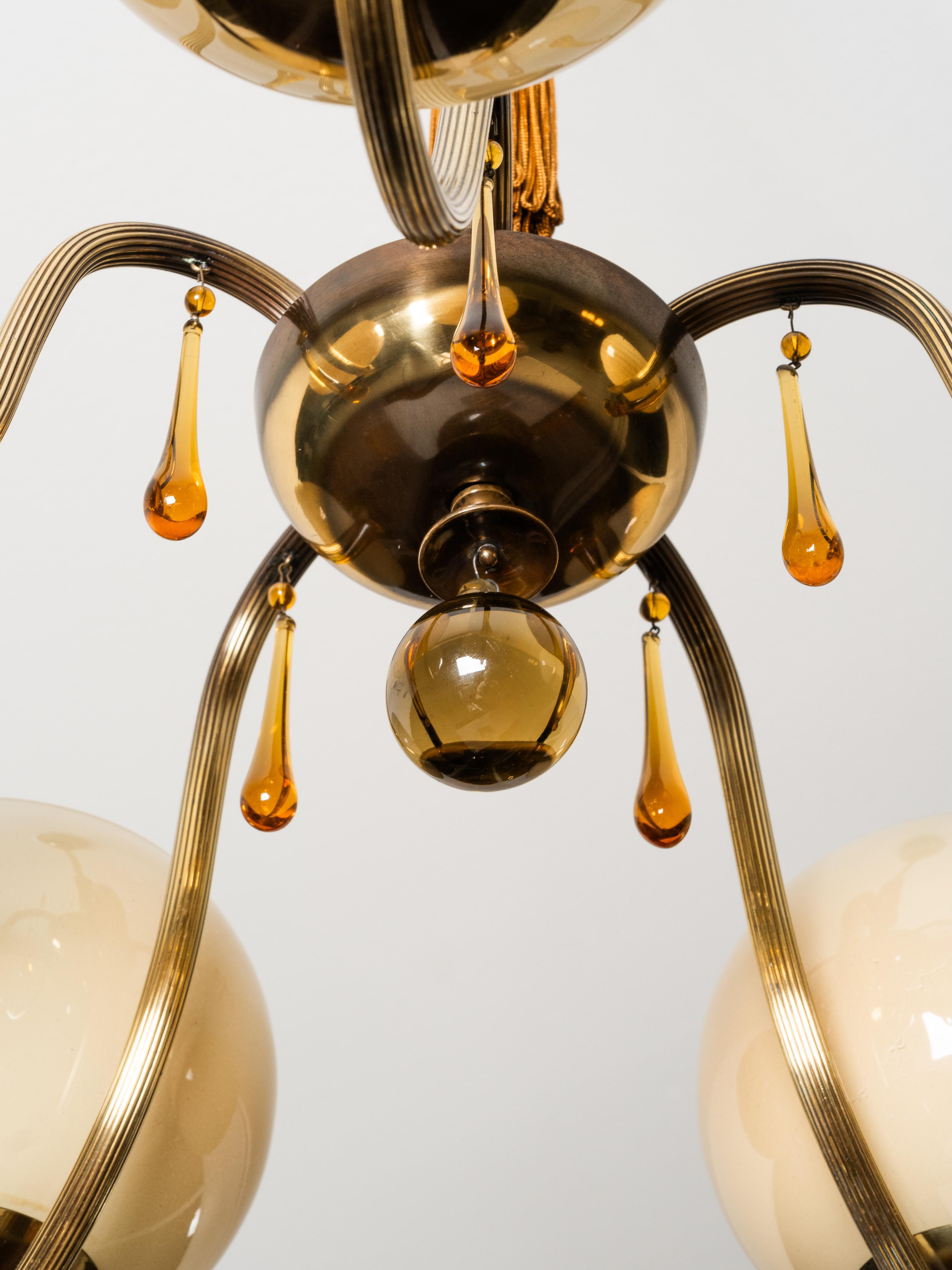 Rare Paavo Tynell Chandelier Model 1456/5 for Taito Oy, Finland, 1930s en venta 5
