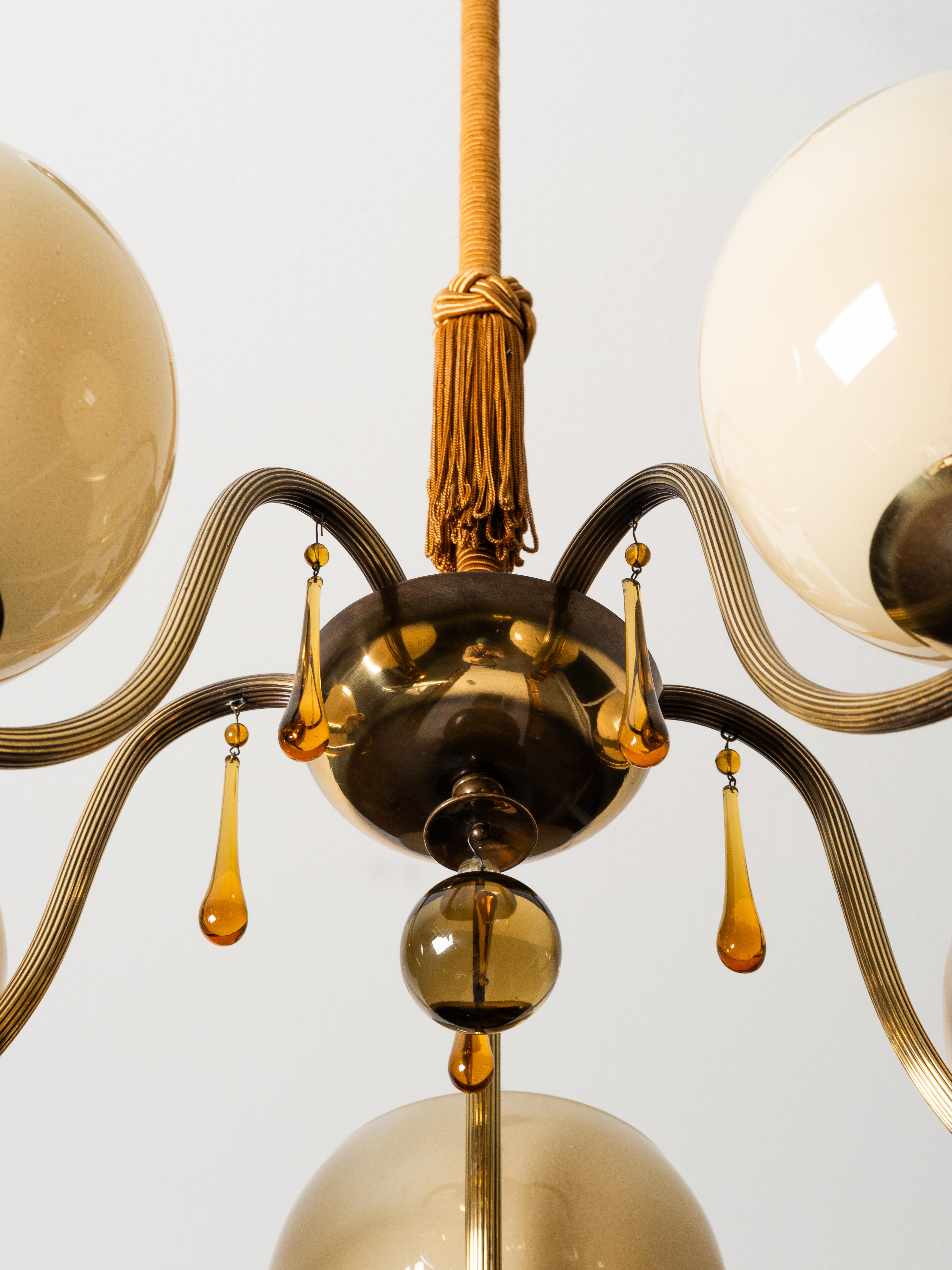 Rare Paavo Tynell Chandelier Model 1456/5 for Taito Oy, Finland, 1930s en venta 6