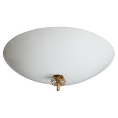 Rare Paavo Tynell Flush Mount in Opaline Glass and Brass