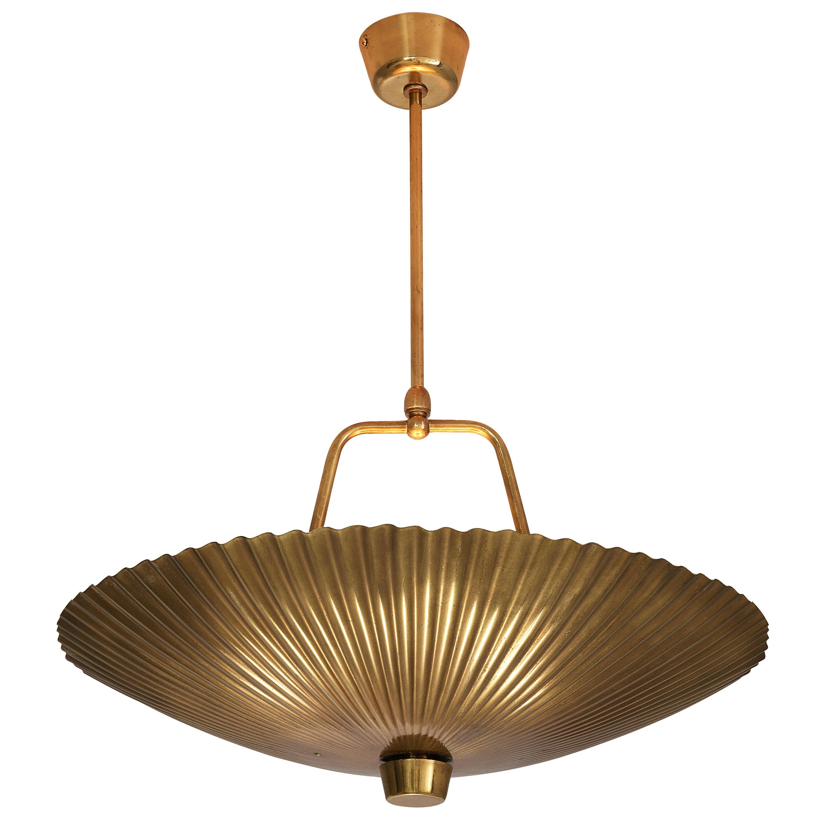 Rare Paavo Tynell for Idman Pendant Lamp with Wavy Surface in Brass