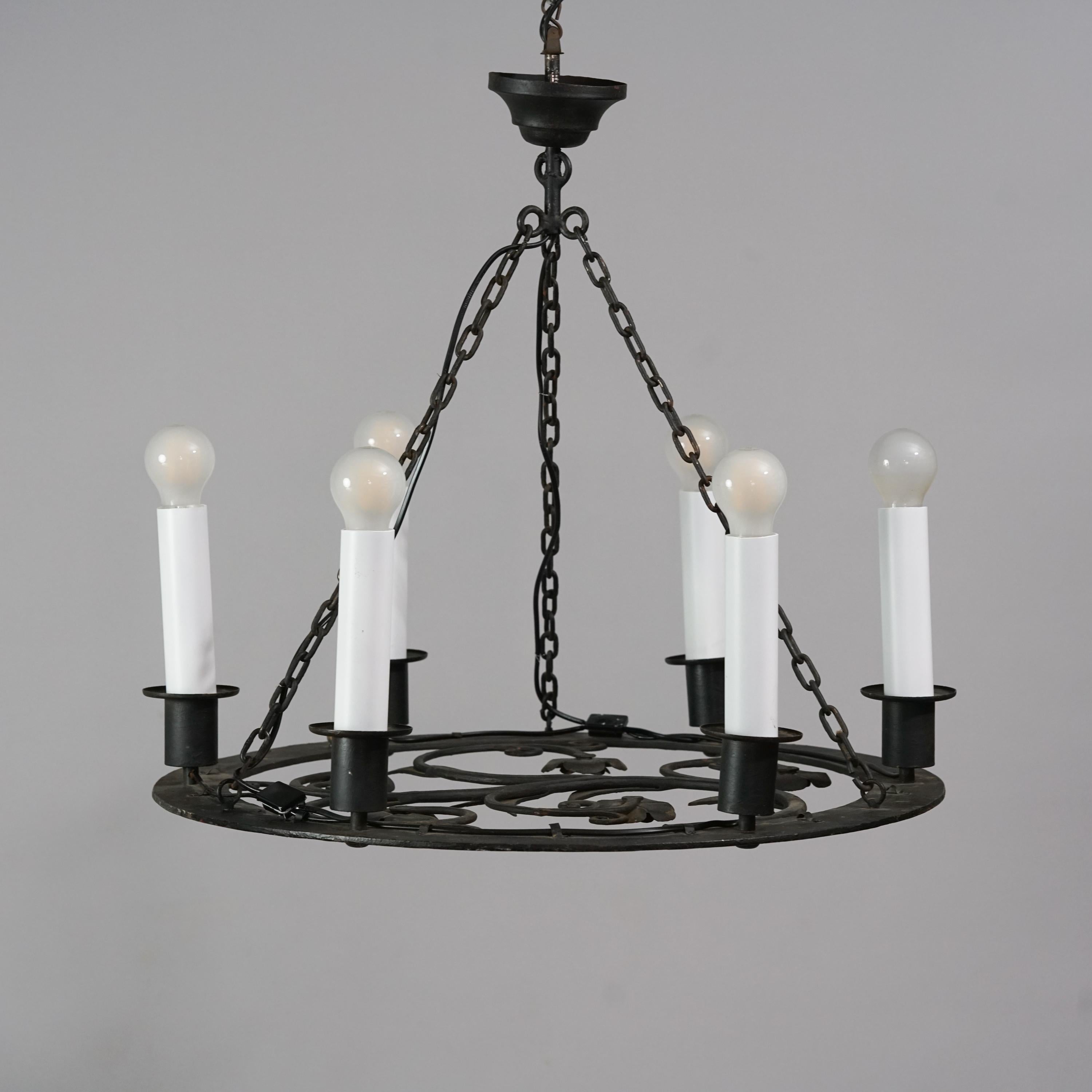 Scandinavian Modern Rare Paavo Tynell Model 1927 Iron Chandelier for Taito Oy, 1930s For Sale