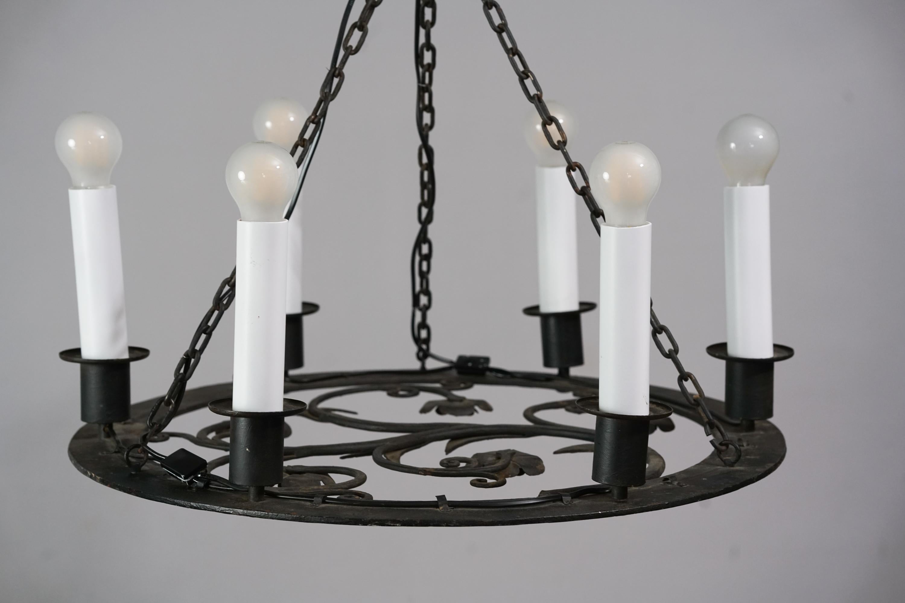 Finnish Rare Paavo Tynell Model 1927 Iron Chandelier for Taito Oy, 1930s For Sale