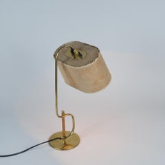 Rare Paavo Tynell 'S' Table Lamp Model 9202, Brass, Wood and Linen, Taito 1940s