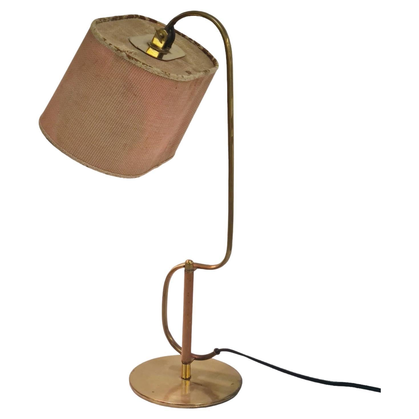 Rara lampada da tavolo Paavo Tynell 'S' Model 9202, ottone, Wood e lino, Taito 1940s