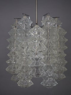 "Pagoda" Chandelier by J.T.Kalmar, Nickel and Glass, Austria, circa 1970s