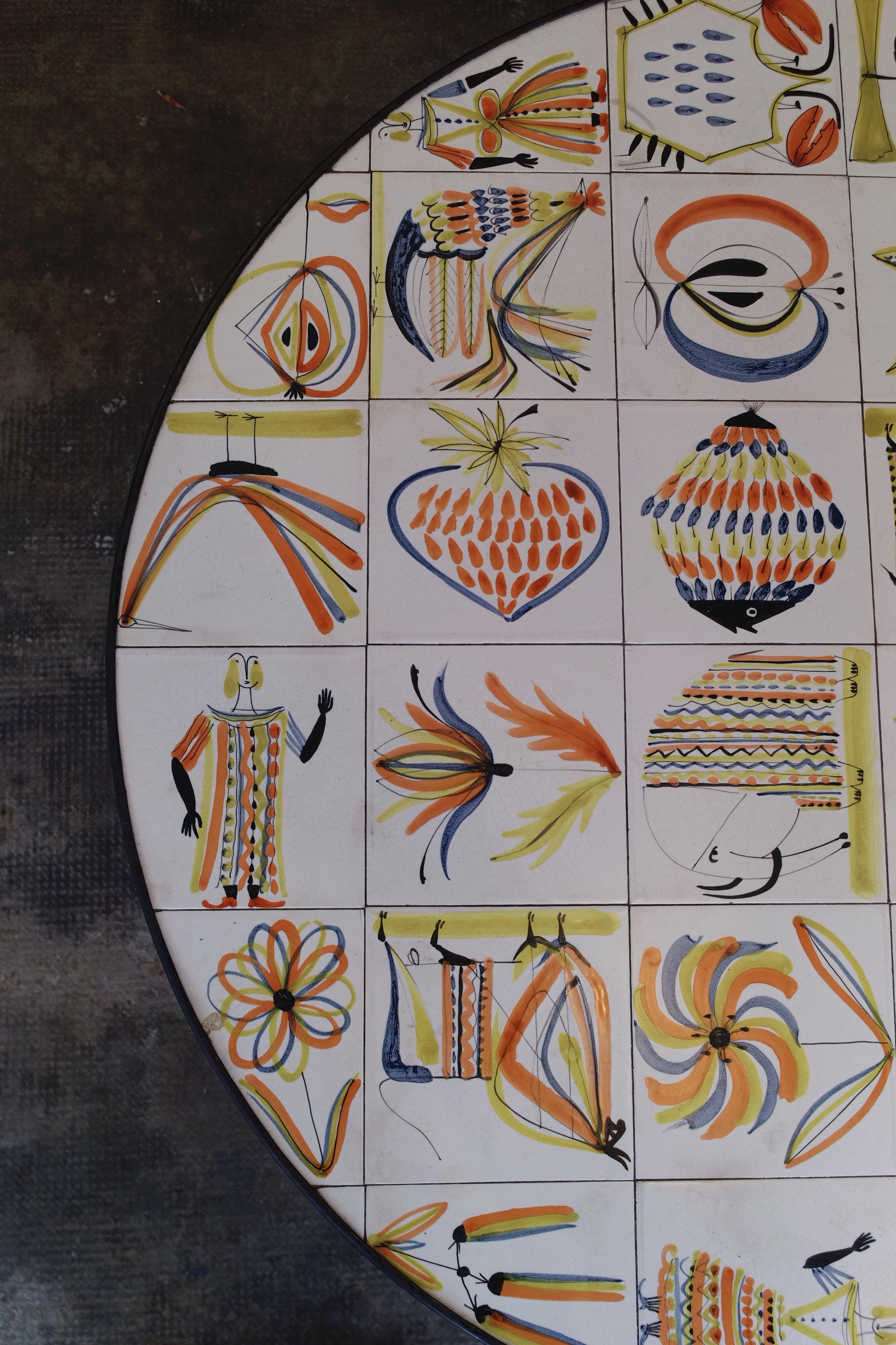 Rare Painted Ceramic Tiles Coffee Table by Roger Capron, Vallauris, circa 1960 For Sale 2