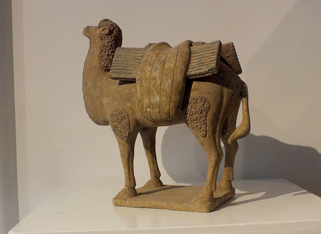 Chinese Rare Painted Gary Pottery Figure of a Bactrian Camel