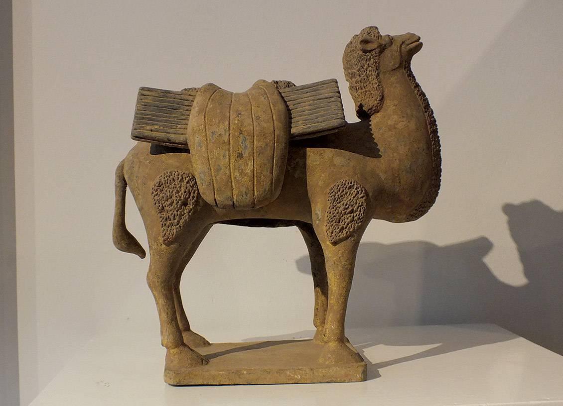 Fired Rare Painted Gary Pottery Figure of a Bactrian Camel