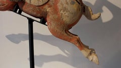 Rare Painted Red Pottery Male Polo Player Astride a Galloping Horse