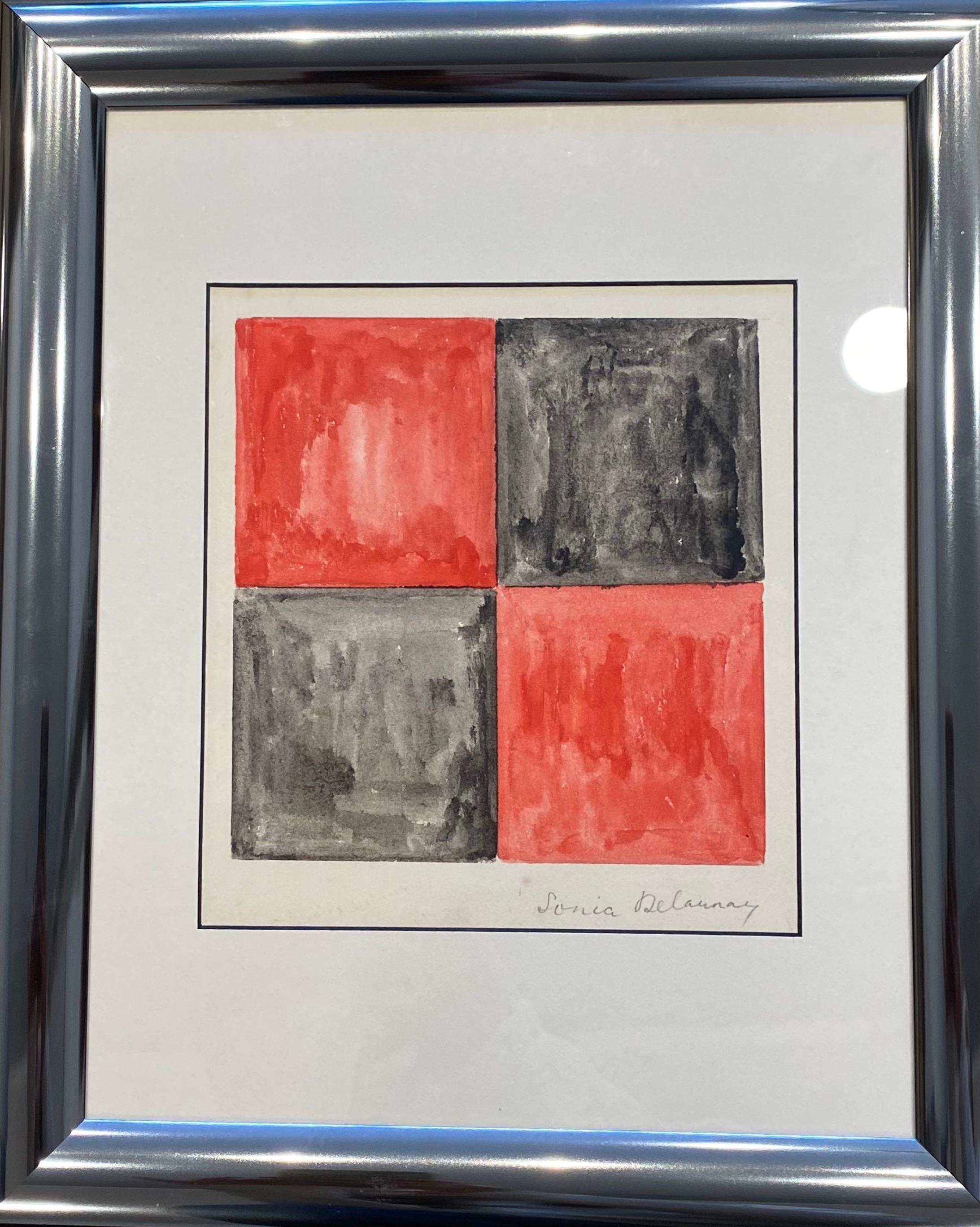 Rare peinture de Sonia Delaunay 
Gouache sur papier 
Avec cadre : 35 cm x 29 cm x 3 cm
Sans 17 cm x 17 cm
Excellent état 
1971
vendu avec un certificat d'authenticité 
Œuvre signée au crayon en bas à droite par l'artiste. 
Prix : 7900 € pour ce
