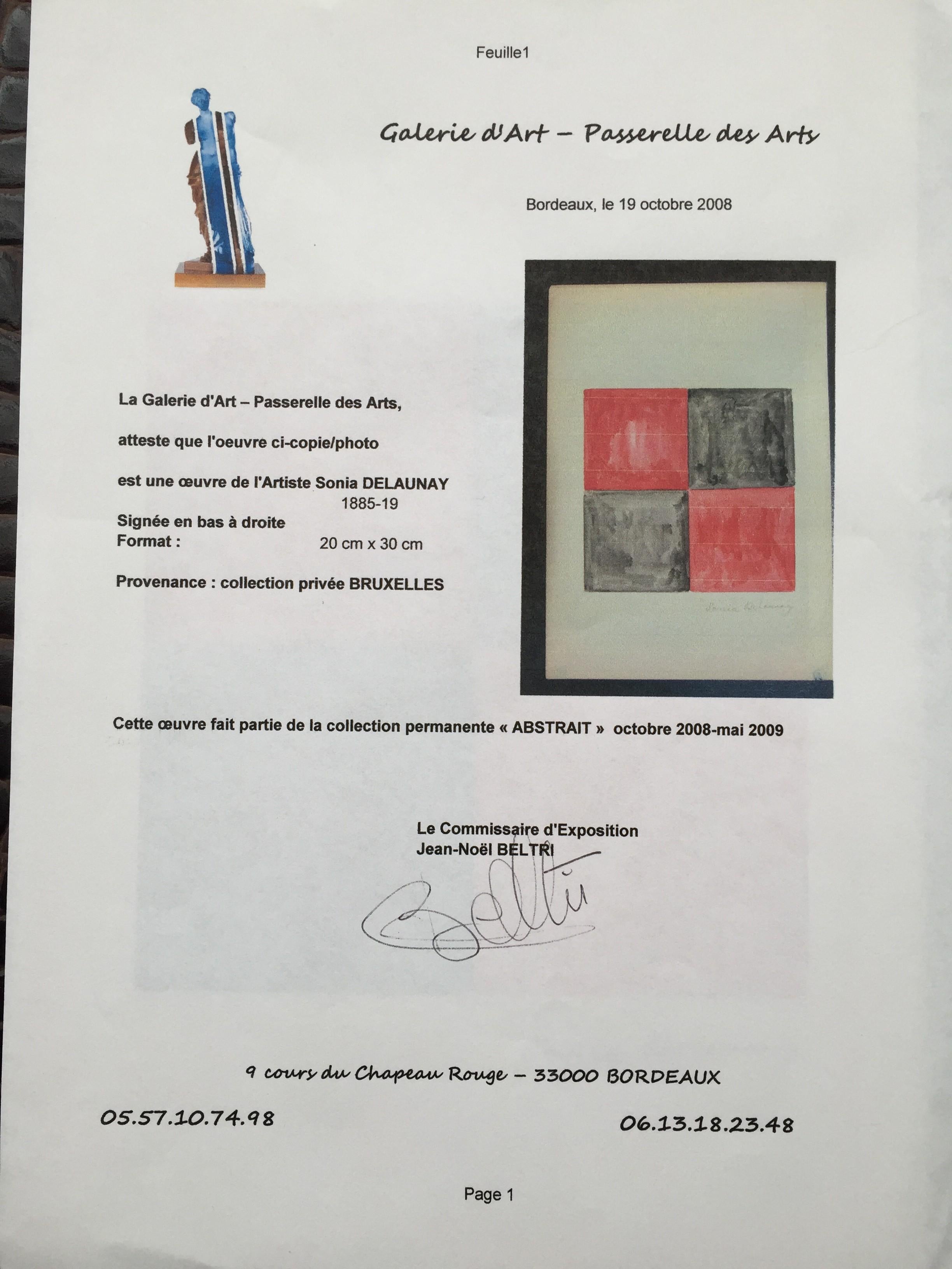 Peinture rare de Sonia Delaunay  Gouache sur papier  en vente 3