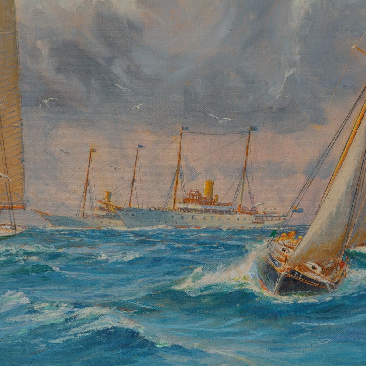 Rare Painting of 1930 America’s Cup Racing off Newport, Signed ‘Harold Wyllie For Sale 5