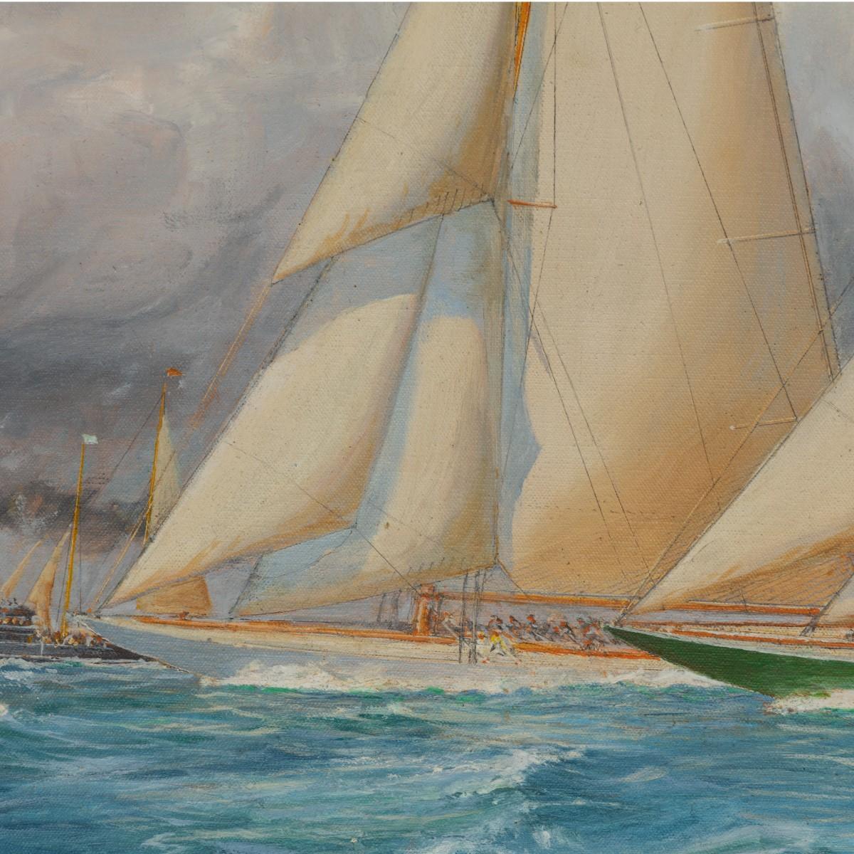 Rare Painting of 1930 America’s Cup Racing off Newport, Signed ‘Harold Wyllie For Sale 7