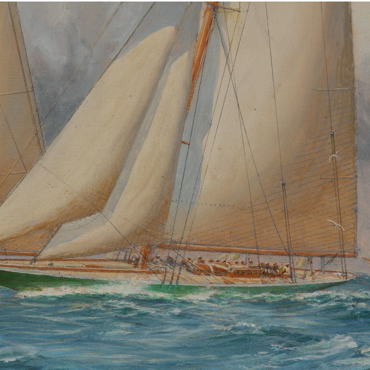 British Rare Painting of 1930 America’s Cup Racing off Newport, Signed ‘Harold Wyllie For Sale