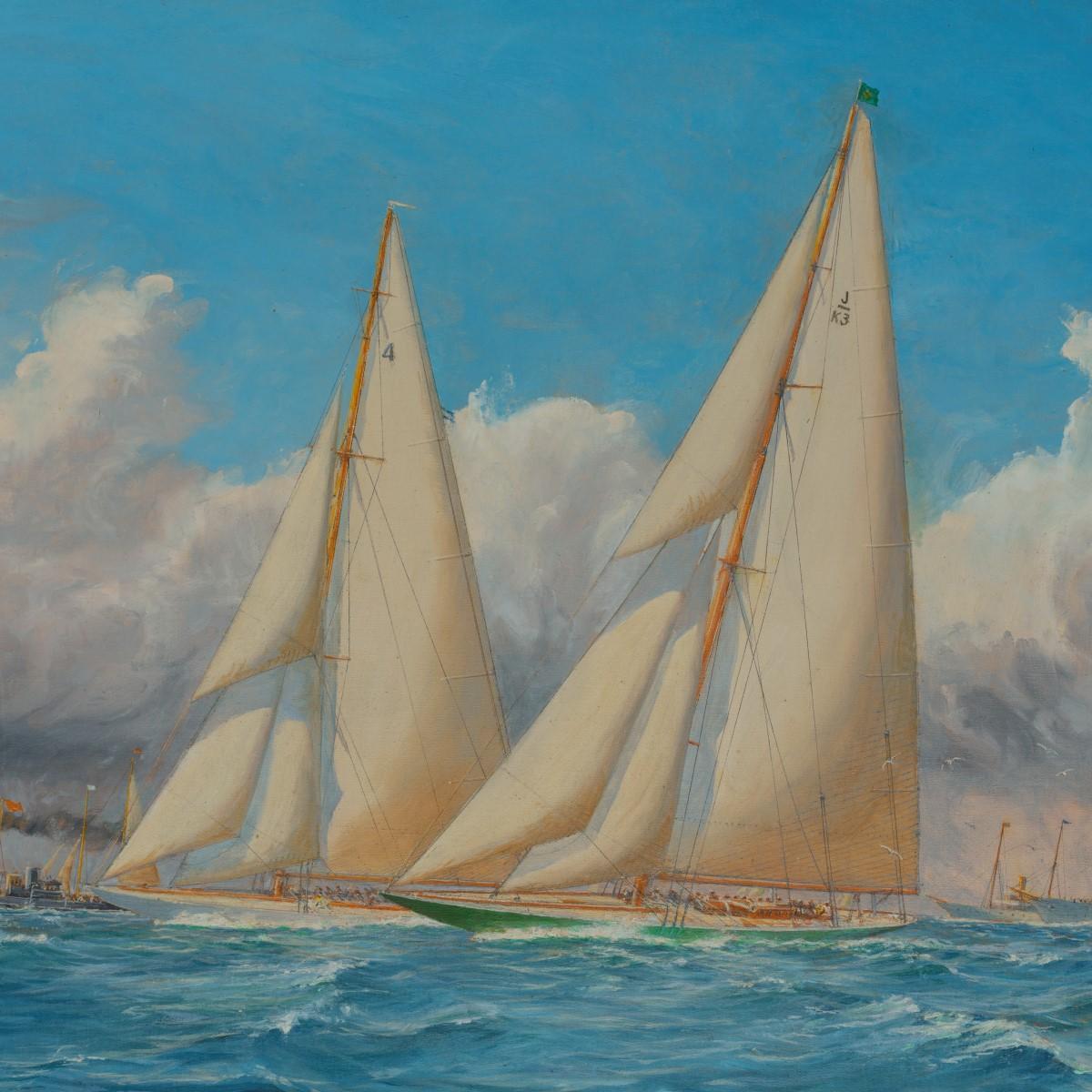 Rare Painting of 1930 America’s Cup Racing off Newport, Signed ‘Harold Wyllie In Good Condition For Sale In Lymington, Hampshire