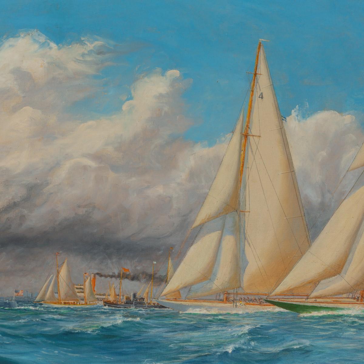 20ième siècle Peinture rare de la Coupe de l'America de 1930 au large de Newport, signée Harold Wyllie en vente