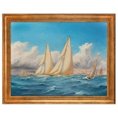 Used Rare Painting of 1930 America’s Cup Racing off Newport, Signed ‘Harold Wyllie