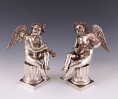 Pair 18th Century Louis XV Silvered Bronze Figures