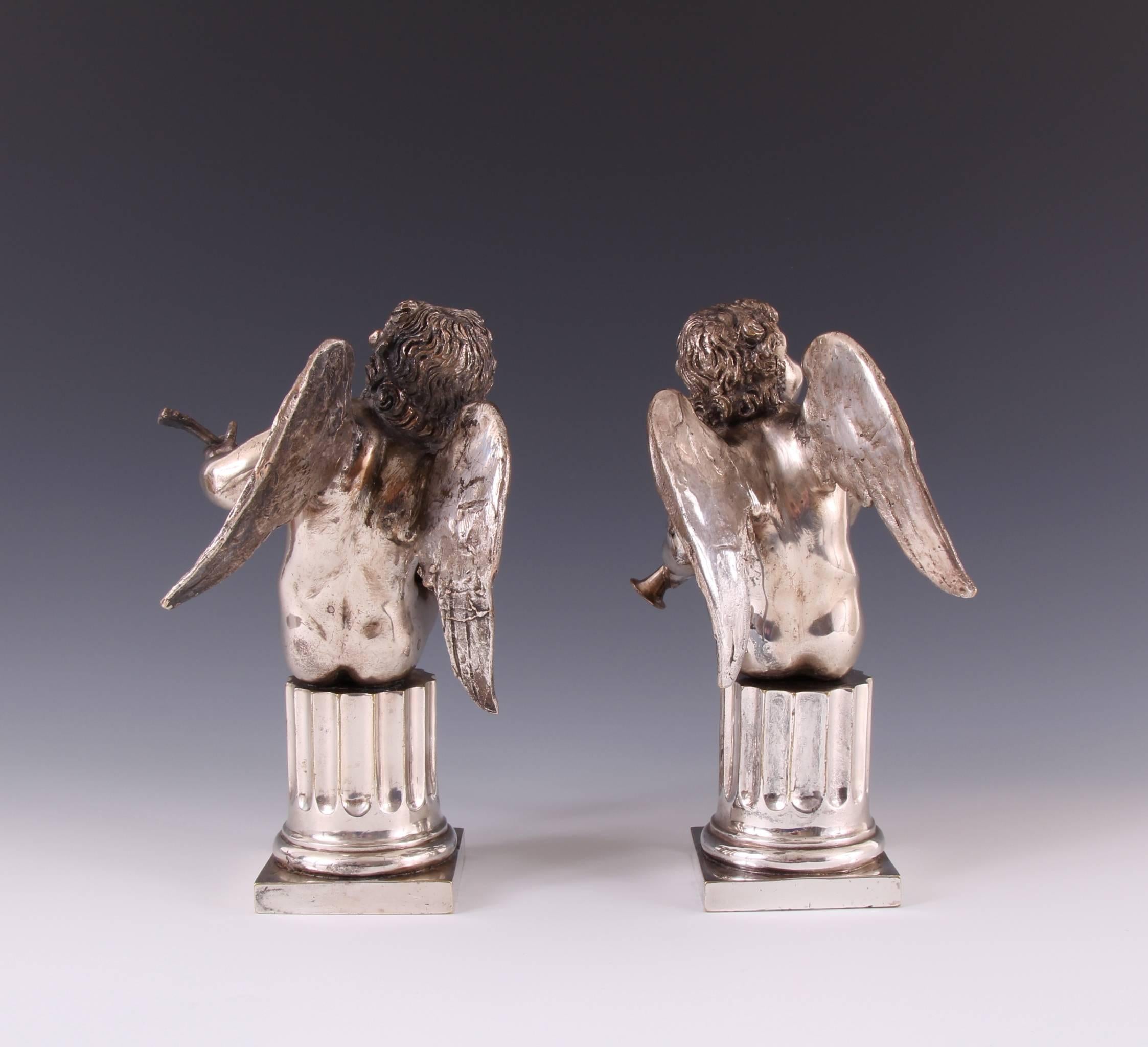 French Pair 18th Century Louis XV Silvered Bronze Figures For Sale
