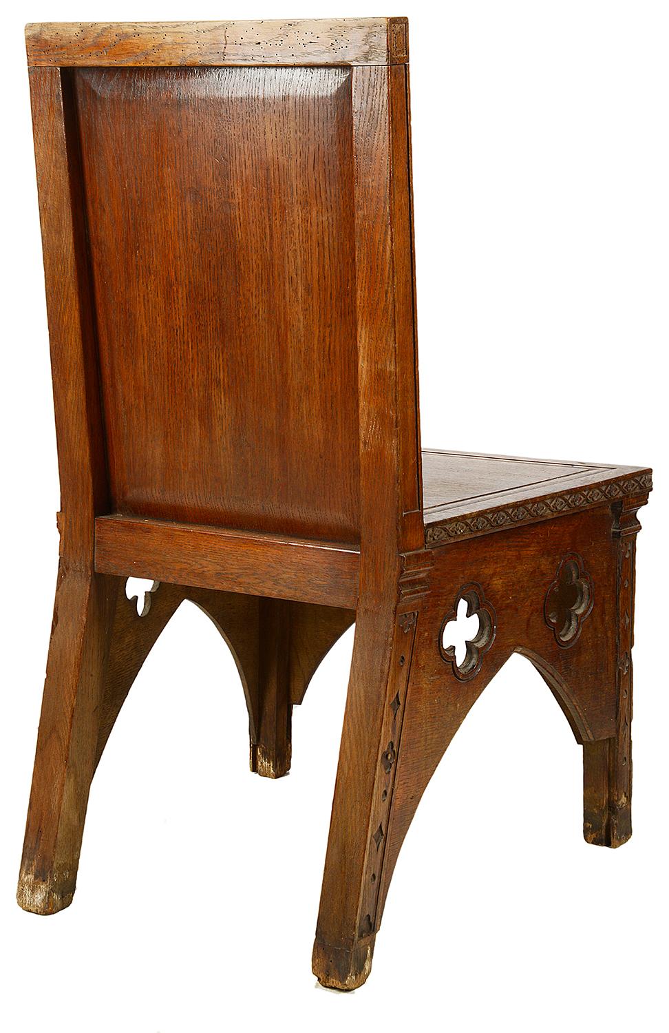 Carved Rare Pair 18th Century Oak Hall Chairs