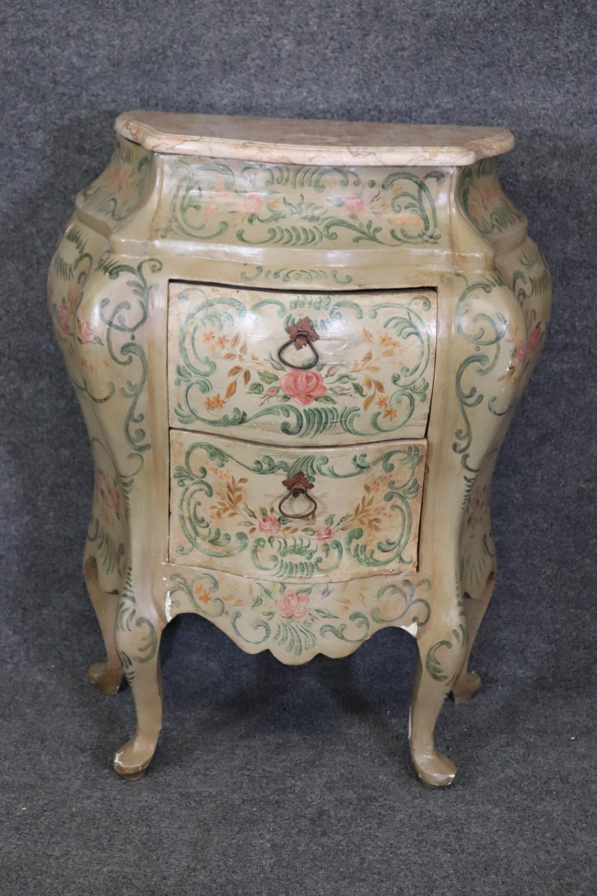 Rare Pair 18th Century Venetian Paint Decorated Marble Top Commodes Nightstands For Sale 3