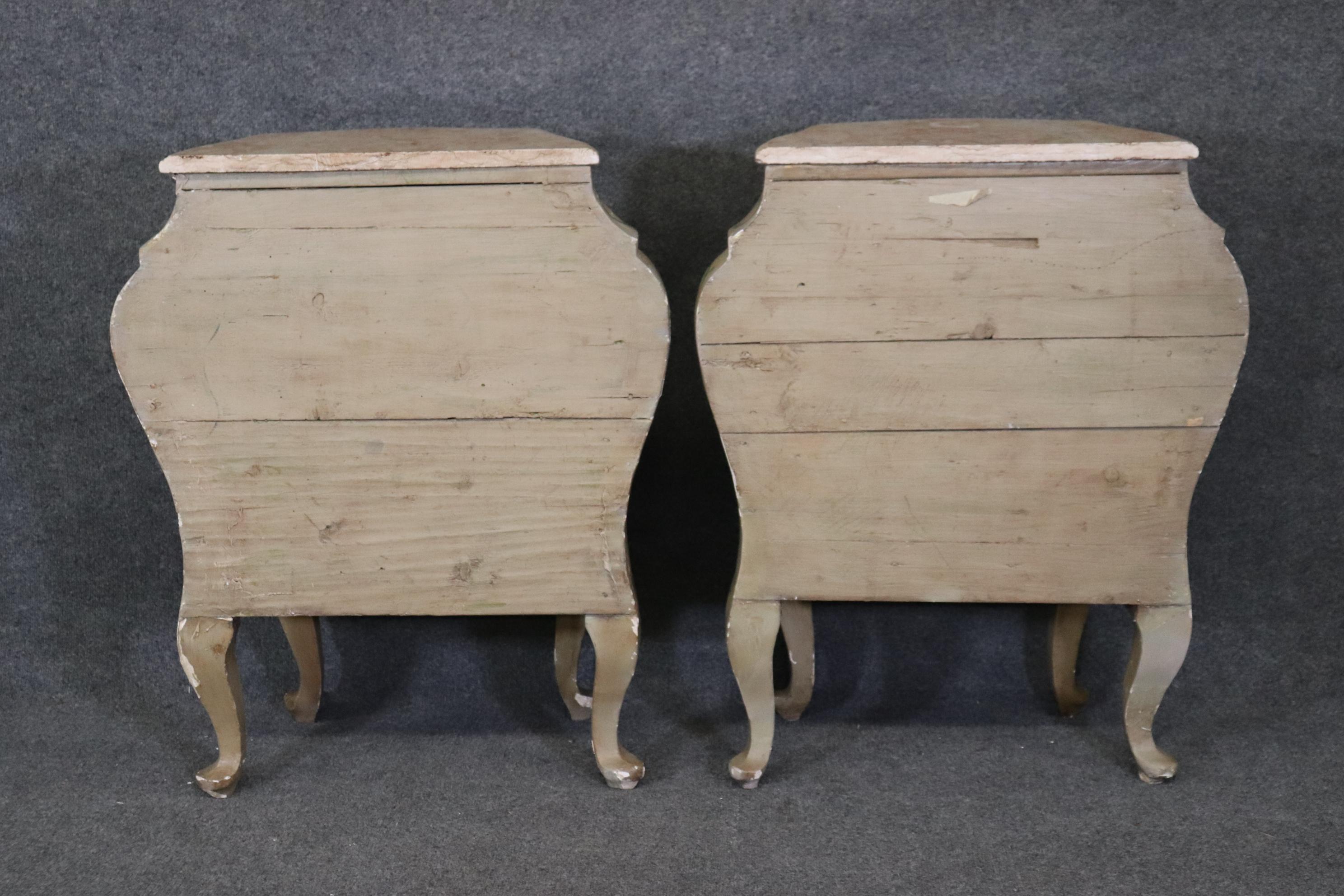 Late 18th Century Rare Pair 18th Century Venetian Paint Decorated Marble Top Commodes Nightstands  For Sale
