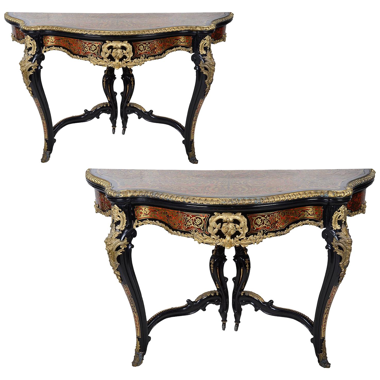 Rare Pair of 19th Century French Boulle Card Tables