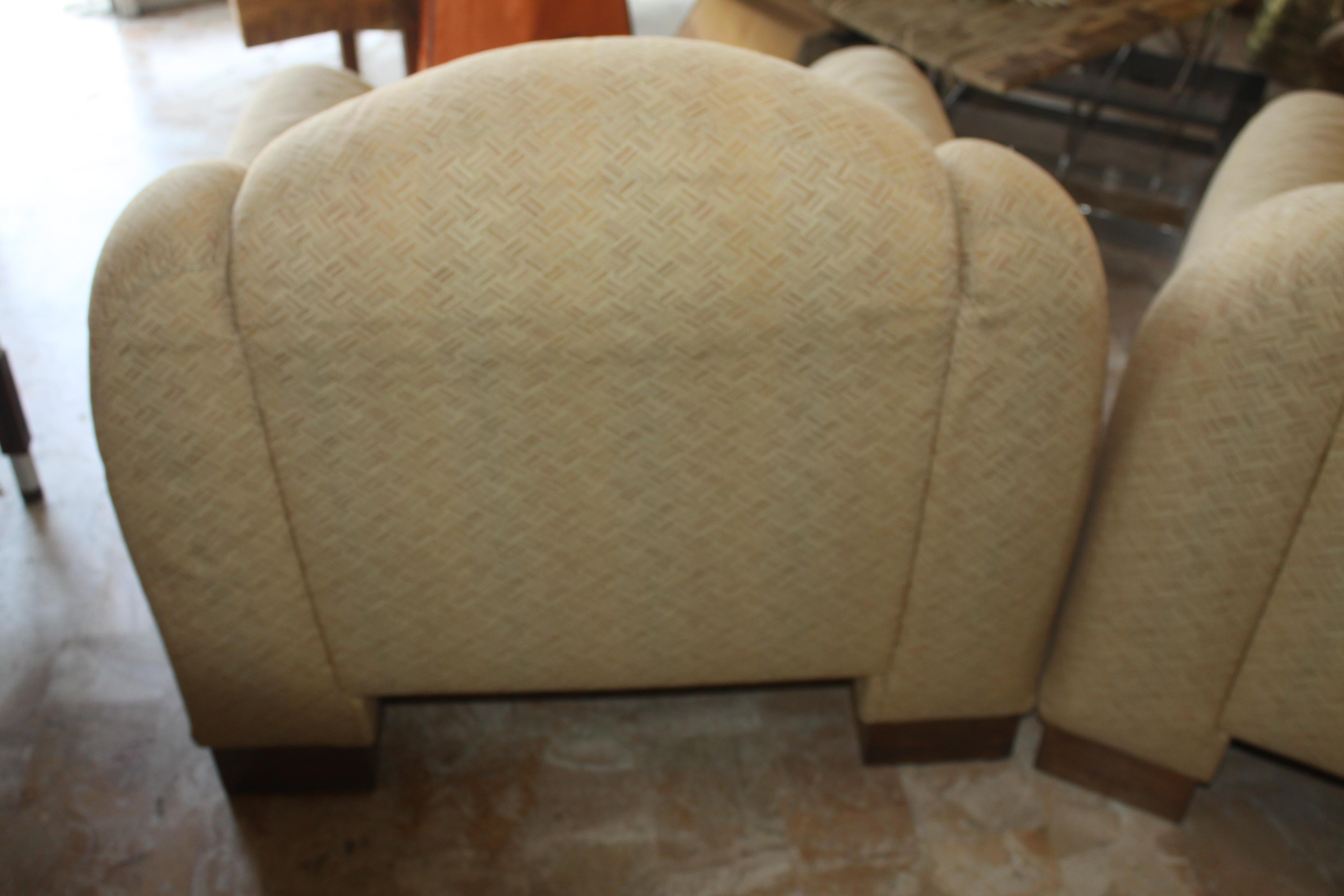 Experience a step back in time with these exceptional Italian Art Deco Futuristic Chairs. Their disruptive design audaciously defies their era - while they may seem like a blast from the 1970s, these gems are truly from the 1930s. 

Their design is