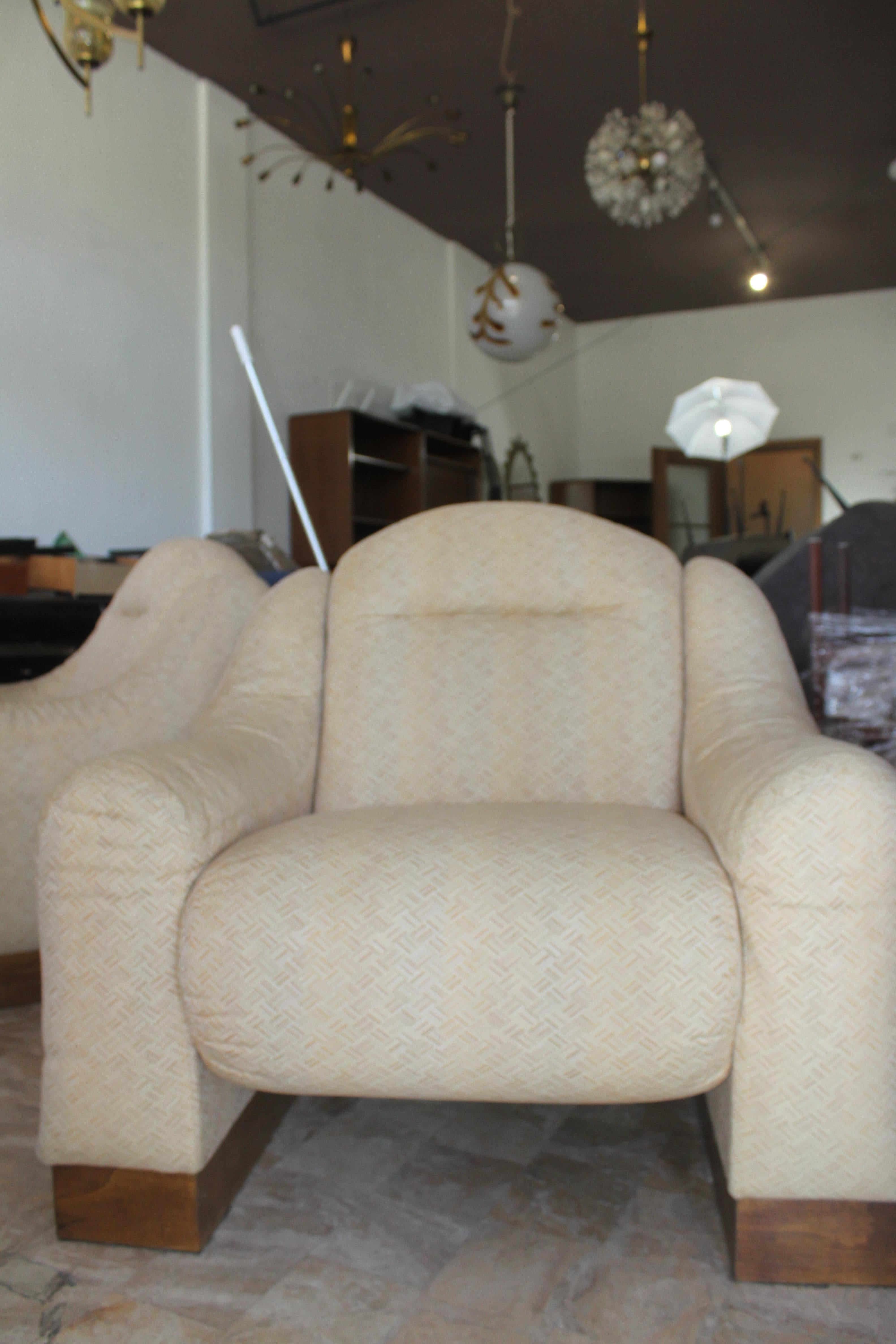 Hand-Crafted rare pair armchairs 1930 italian futurist with original and perfect  upholstery For Sale