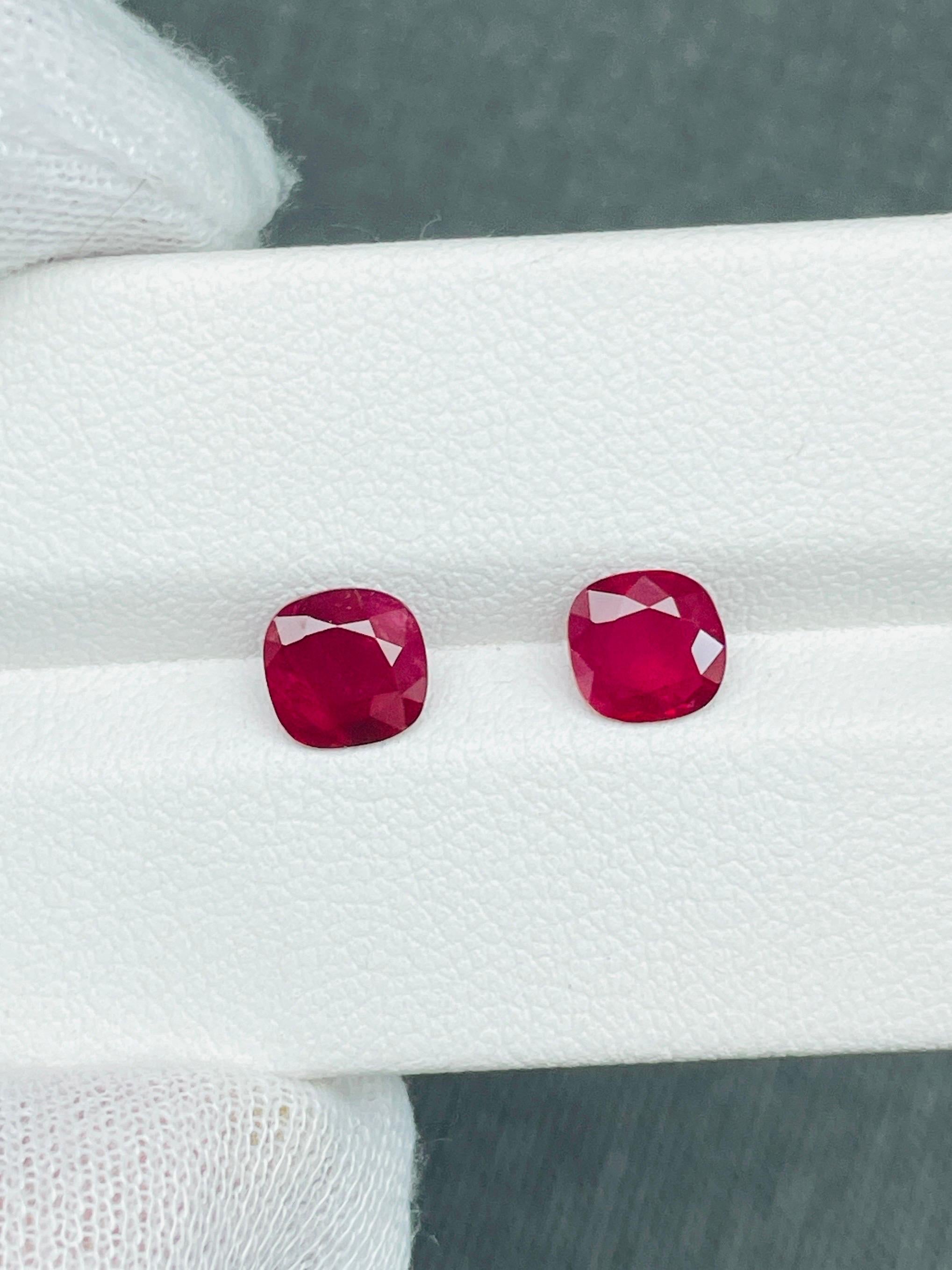 Cushion Cut Rare pair 2.06ct burma ruby unheated pigeon blood color GIA AIGS certificate  For Sale