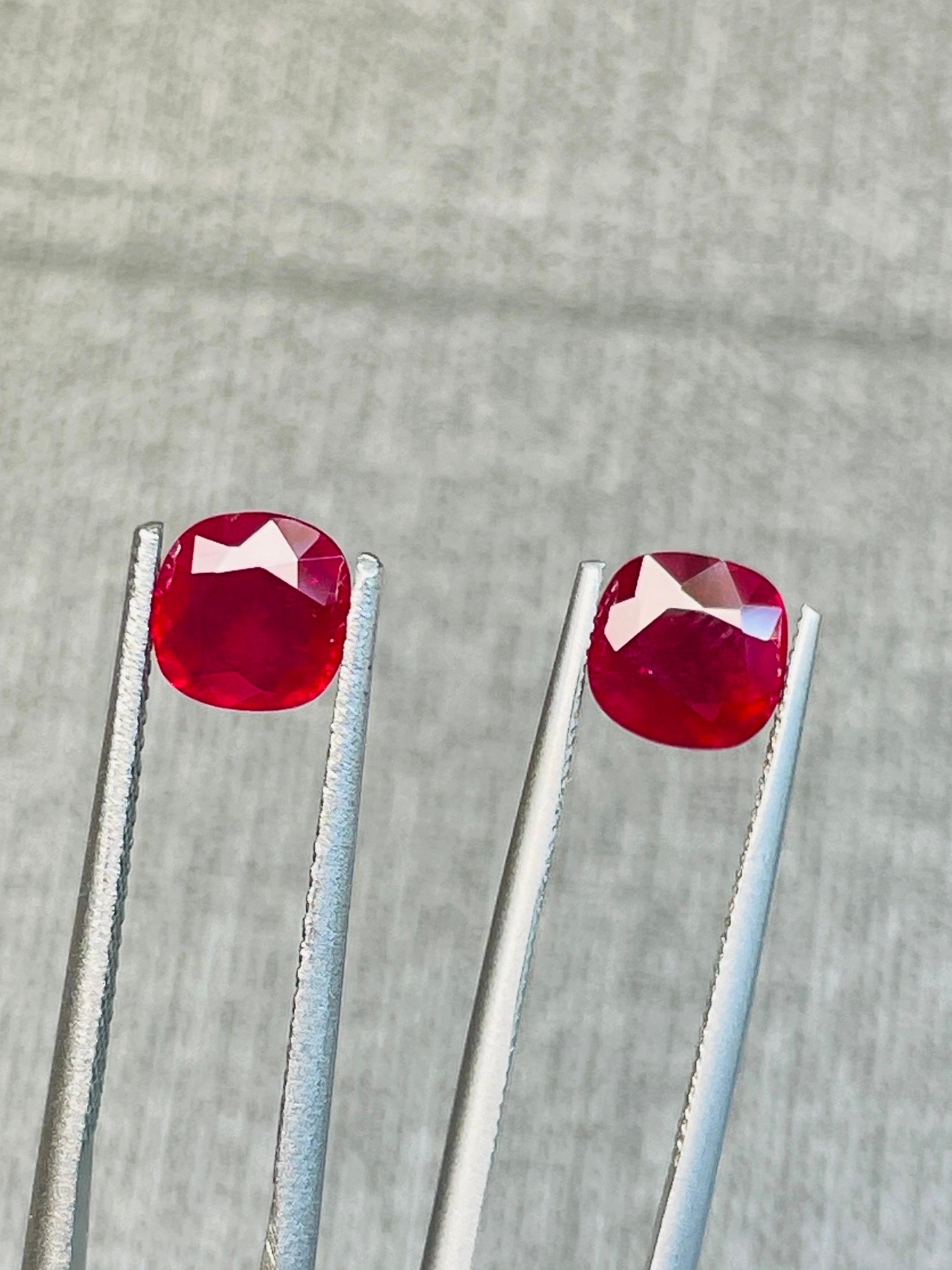 Rare pair 2.06ct burma ruby unheated pigeon blood color GIA AIGS certificate  For Sale 1