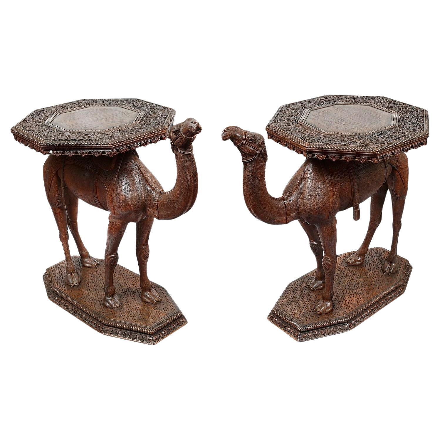 Rare pair Anglo Indian carved Camel tables, circa 1840