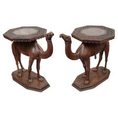 Rare pair Anglo Indian carved Camel tables, circa 1840