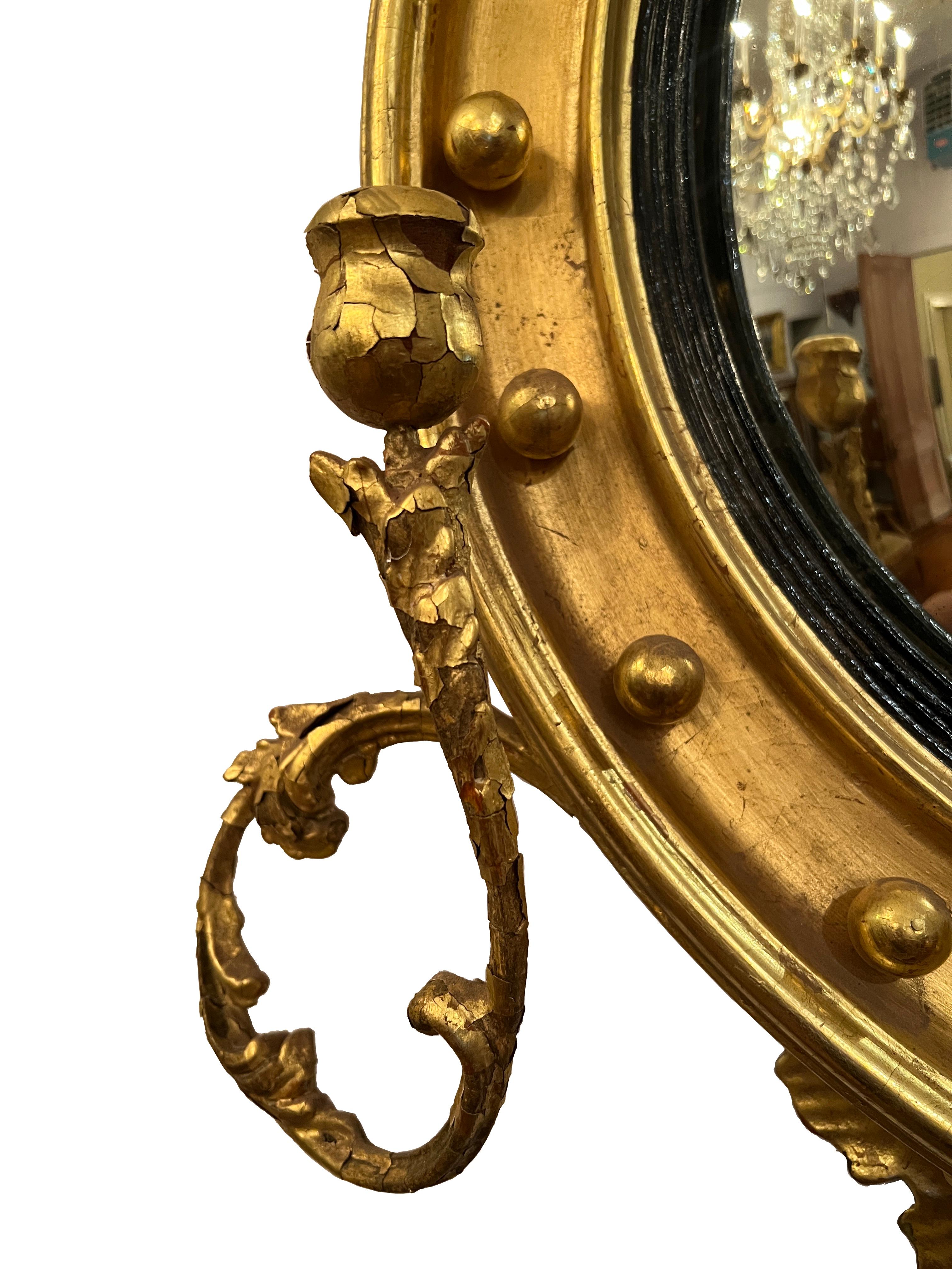 Fédéral Rare paire de miroirs « Bullseye » convexes fédéraux américains anciens, vers 1850-1870. en vente