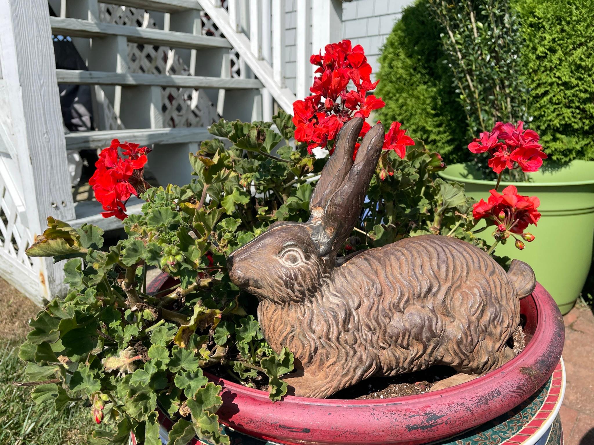 Arts and Crafts Rare Pair Antique Furry Garden Rabbits Usagi with Fine Details