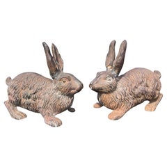 Rare Pair Antique Furry Garden Rabbits Usagi with Fine Details