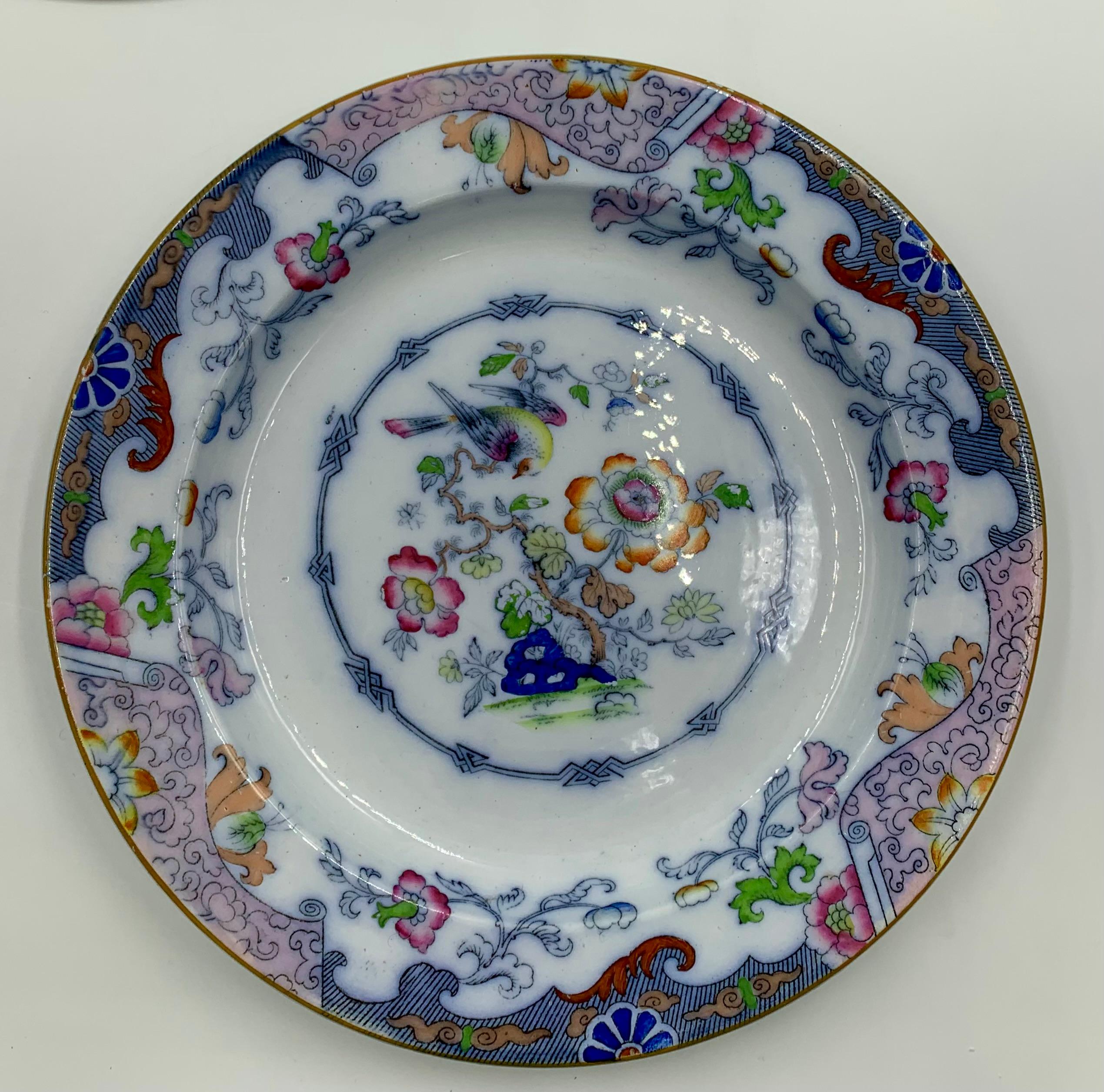 Rare paire d'assiettes à dîner en grès Mason's Ironstone Chinoiserie en vente 3