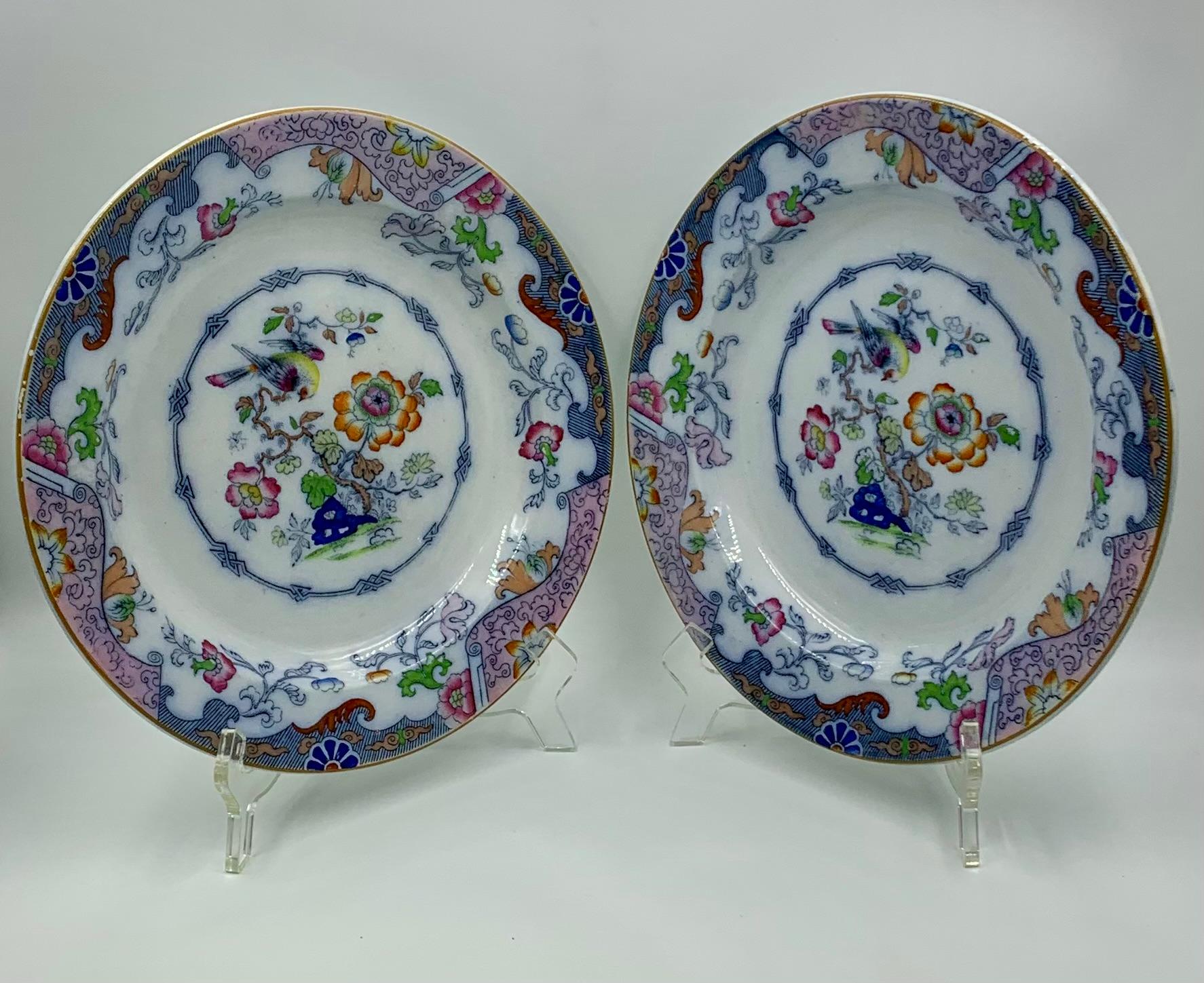 Rare paire d'assiettes à dîner en grès Mason's Ironstone Chinoiserie en vente 10