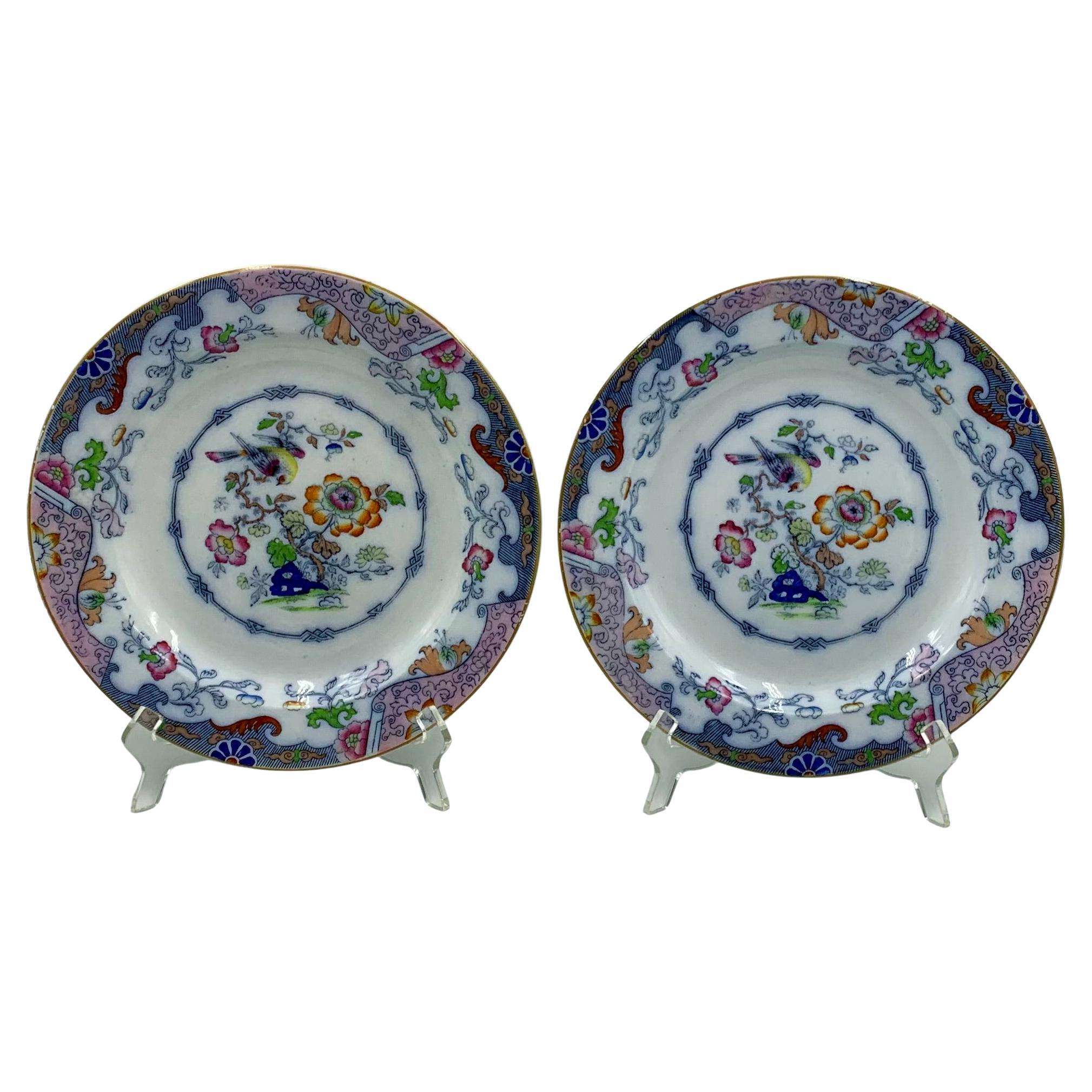 Seltenes Paar Antike Mason
s Ironstone Ashworth Chinoiserie Große Essteller