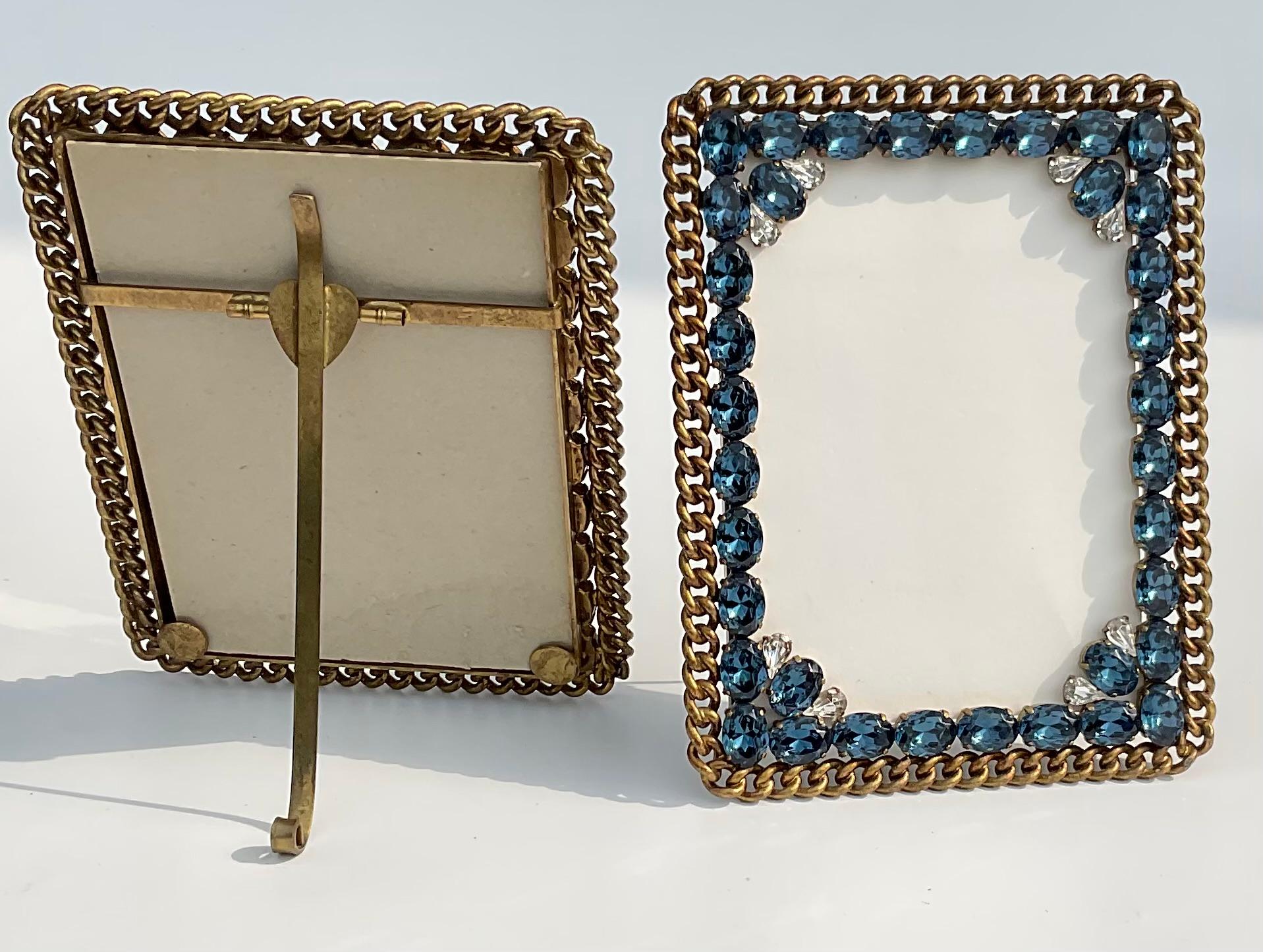 Rare Pair Art Deco Jeweled Wedding Ring Picture Frames with Large Stones Czech  In Good Condition For Sale In Ann Arbor, MI